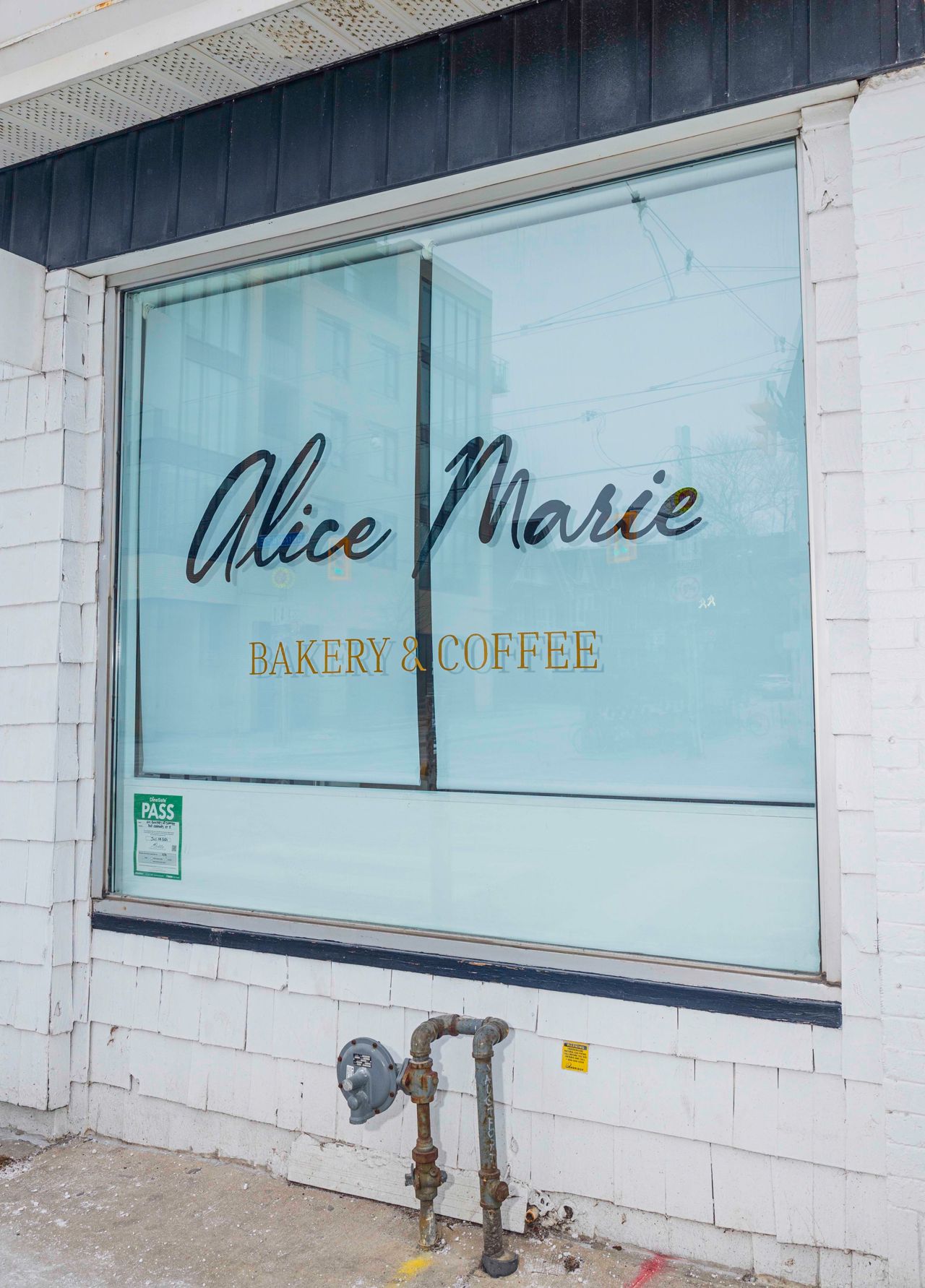 The exterior of Alice Marie Bakery and Coffee in Toronto
